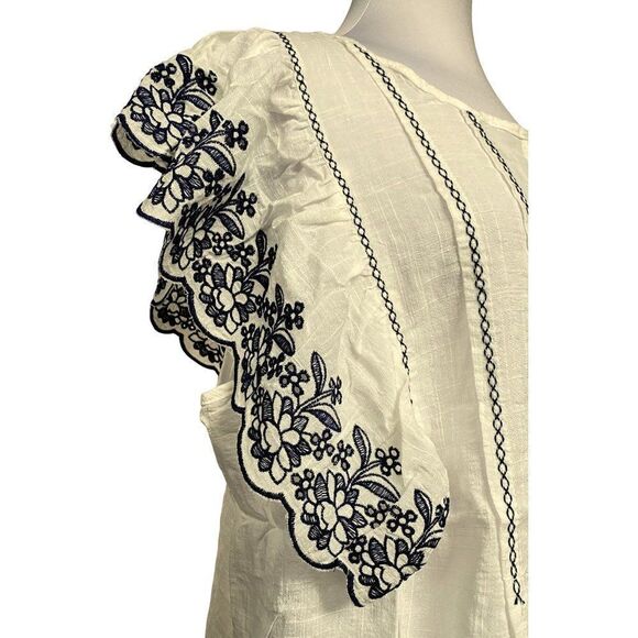 MAX STUDIO White Embroidered Flutter Sleeve Peasant Blouse Pullover 1X NEW - Picture 3 of 5